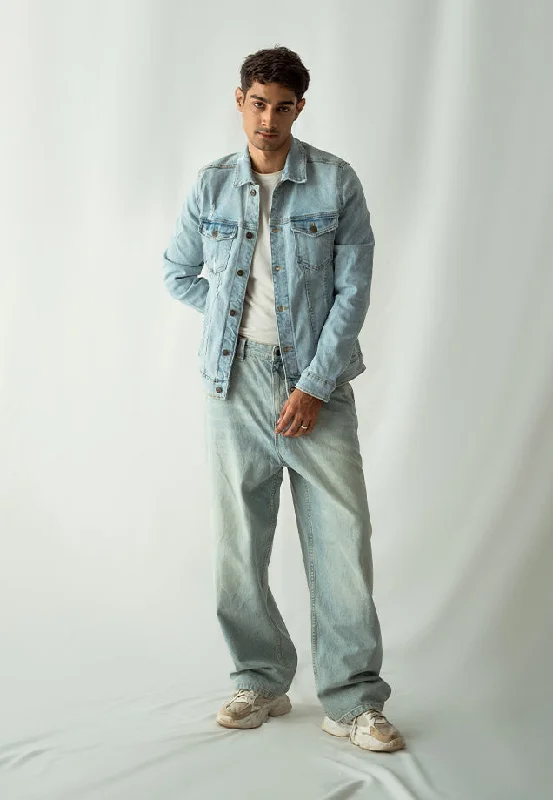 Basic Version Loose Fit Baggy Jeans - Light Blue