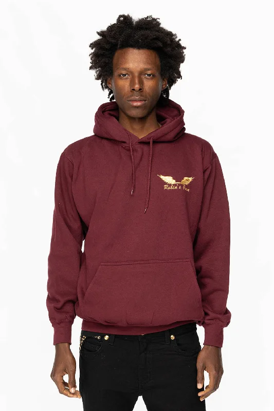 Soft Comfort PULLOVER HOODIE IN BURGANDY WITH GOLD WINGS EMBROIDERY
