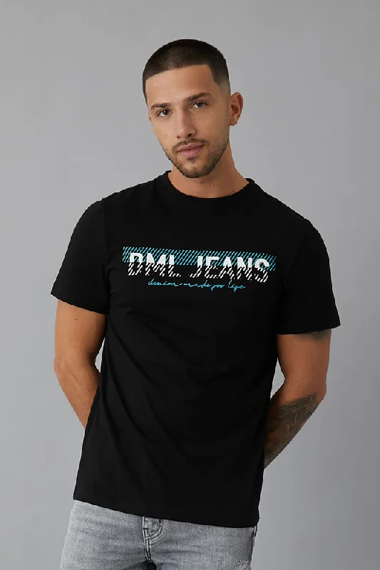 Fashionable Items Dynamo Printed crew neck t-shirt in Black