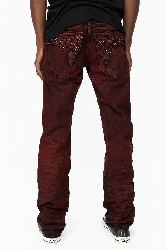 Relaxed Fit Wear KILLER FLAP STRAIGHT LEG JEANS WITH FULL CRYSTALS IN DIGGER RED COATED WASH Relaxed Fit Wear KILLER FLAP STRAIGHT LEG JEANS WITH FULL CRYSTALS IN DIGGER RED COATED WASH