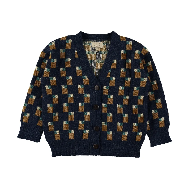 Short Design ABSTRACT ART KNITTED CARDIGAN-Blue Nights