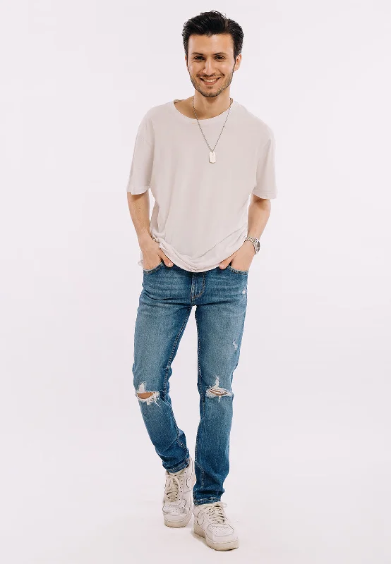 Design Trend Skinny Fit Ripped Jeans - Mid Blue Wash