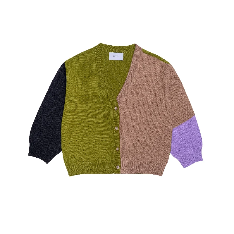 Goddess Style WOOL CARDIGAN-Colorblock Green