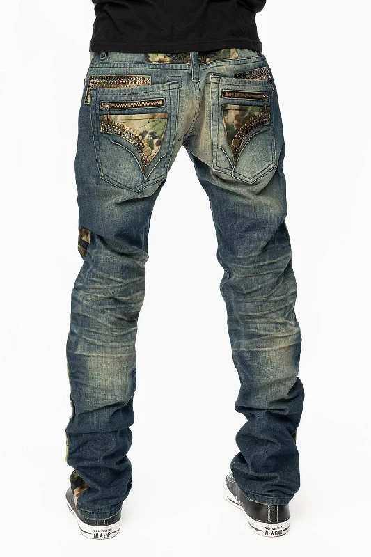 Soft Tops MINI FLAP MENS SLIM JEANS IN CONCORD DARK WASH WITH CRYSTALS