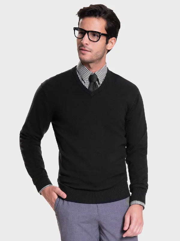 Casual Elegance Men's V-Neck Sweater - Black