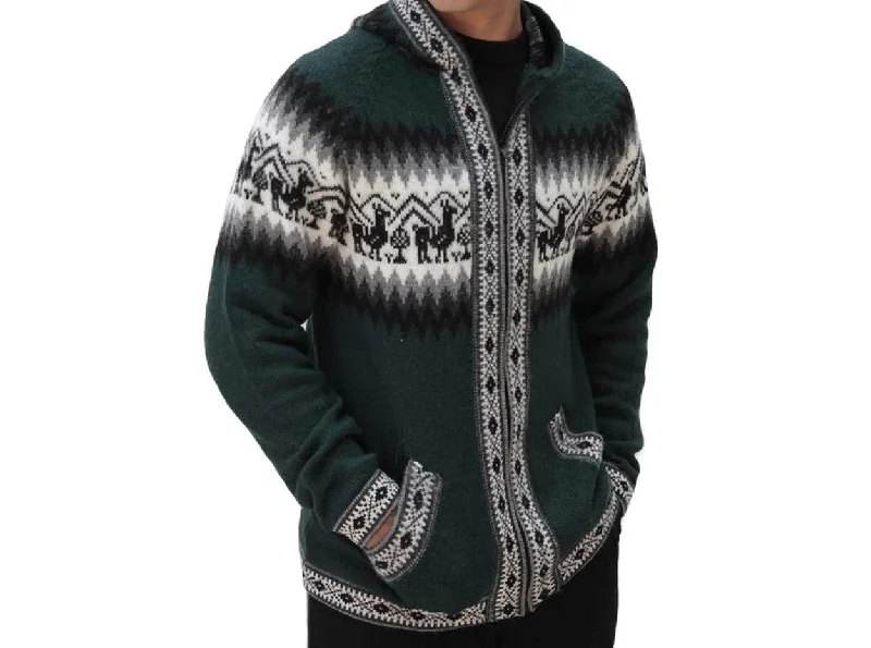 European And American Style Mens Little Llamas Hooded Sweater Alpaca Wool Knitted Jacket Hoodie