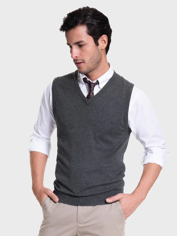 Cozy Dress Men's V-Neck Sweater Vest - Charcoal Heather
