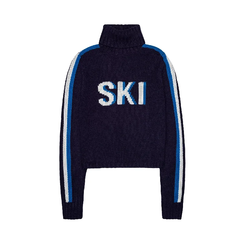 Elegant Fit Cropped Ski Turtleneck Sweater in Navy