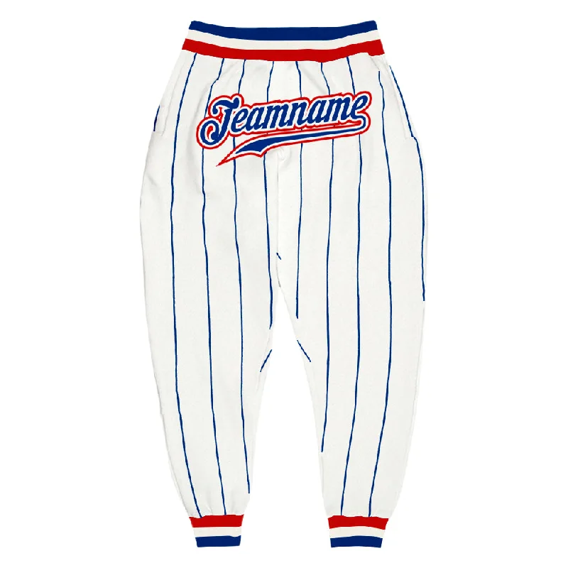 Luxury Temperament Custom White Royal Pinstripe Royal-Red Sports Pants