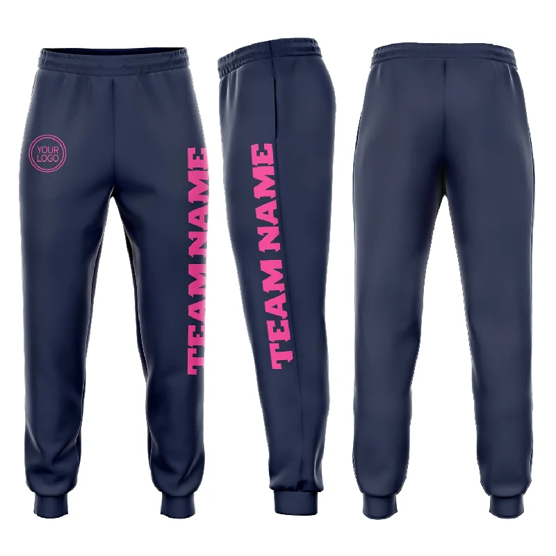 Unique Design Custom Navy Pink Fleece Jogger Sweatpants