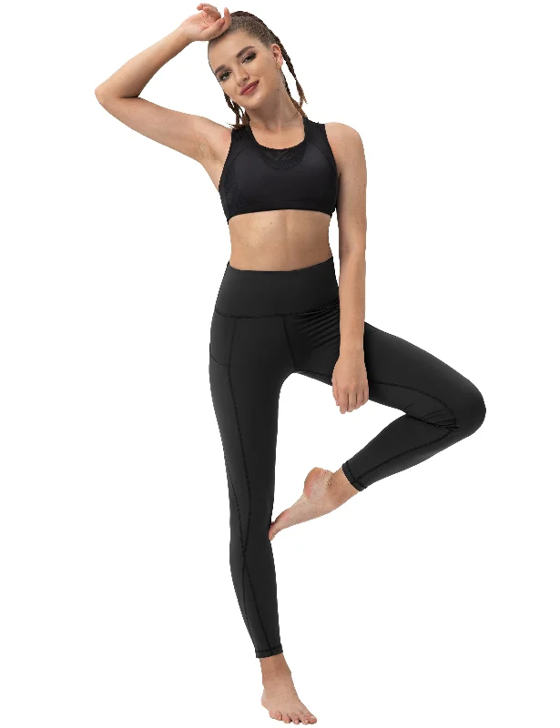 Playful Style High Waist Side Pockets Yoga Pants black