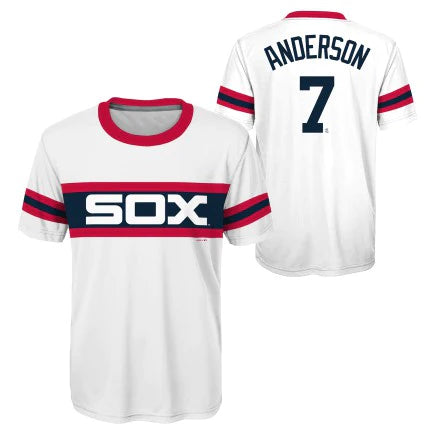 Soft And Comfortable Youth Chicago White Sox Tim Anderson White/Navy Cooperstown Player Sublimated Tee Soft And Comfortable Youth Chicago White Sox Tim Anderson White/Navy Cooperstown Player Sublimated Tee