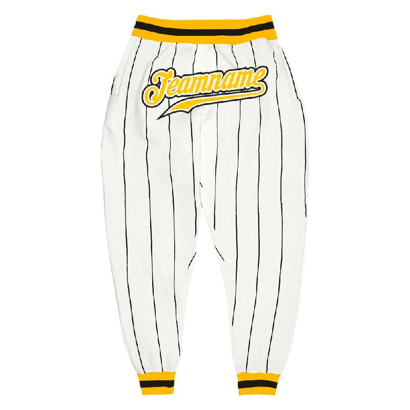 Modern City Custom White Black Pinstripe Gold-Black Sports Pants
