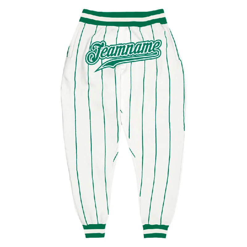 Slightly Flared Design Custom White Kelly Green Pinstripe Kelly Green-White Sports Pants