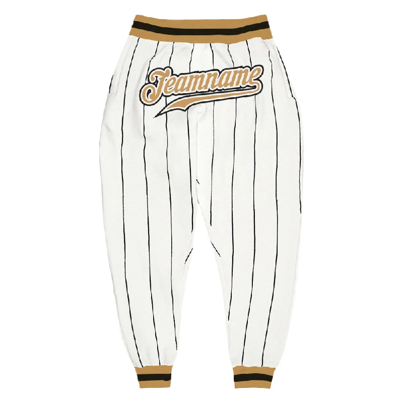 Comfortable And Versatile Custom White Black Pinstripe Old Gold-Black Sports Pants