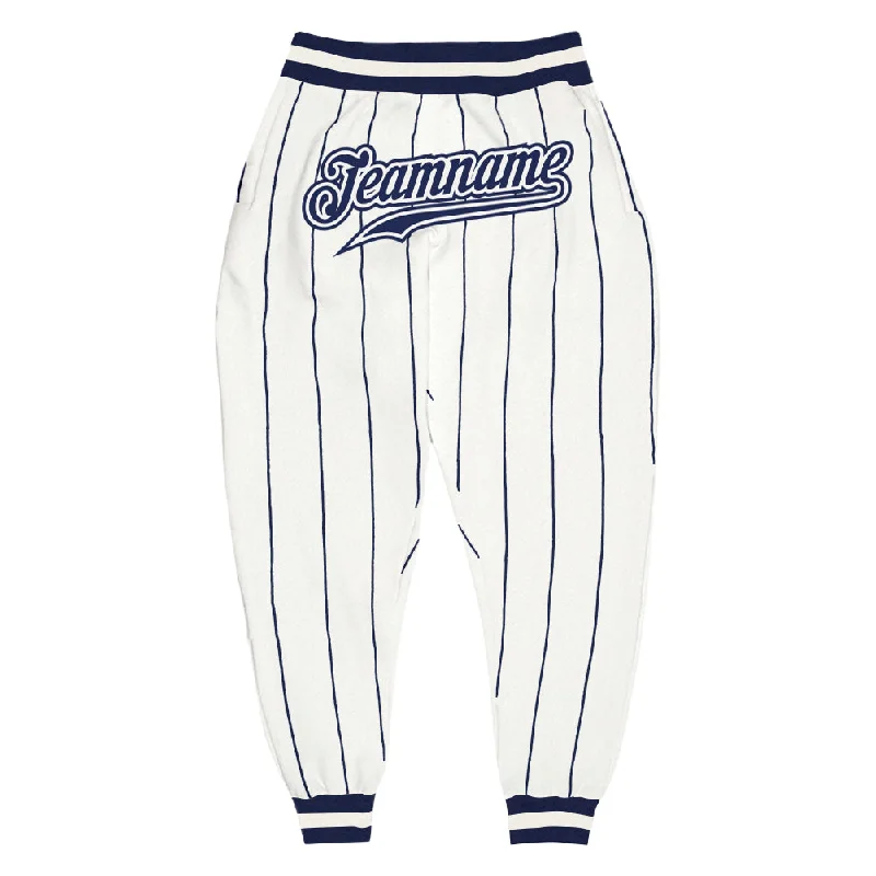 Light And Breathable Custom White Navy Pinstripe Navy-White Sports Pants