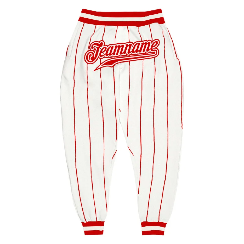 Fashion Elements Custom White Red Pinstripe Red-White Sports Pants