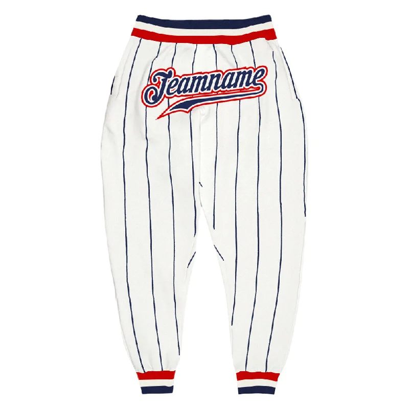 Girl Style Custom White Navy Pinstripe Navy-Red Sports Pants