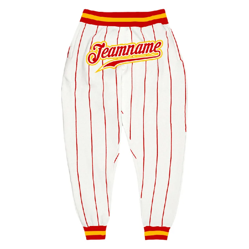 Thin Design Custom White Red Pinstripe Red-Gold Sports Pants