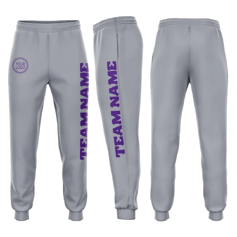Elegant Design Custom Gray Purple Fleece Jogger Sweatpants