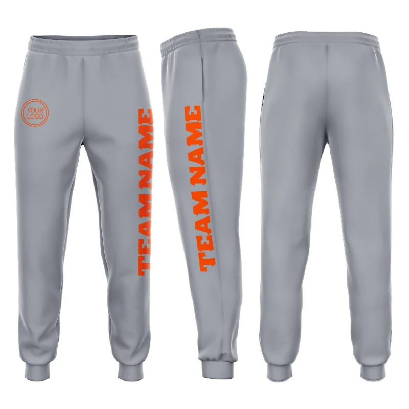 Exquisite Embroidery Custom Gray Orange Fleece Jogger Sweatpants