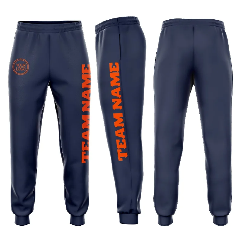 Simple Style Custom Navy Orange Fleece Jogger Sweatpants