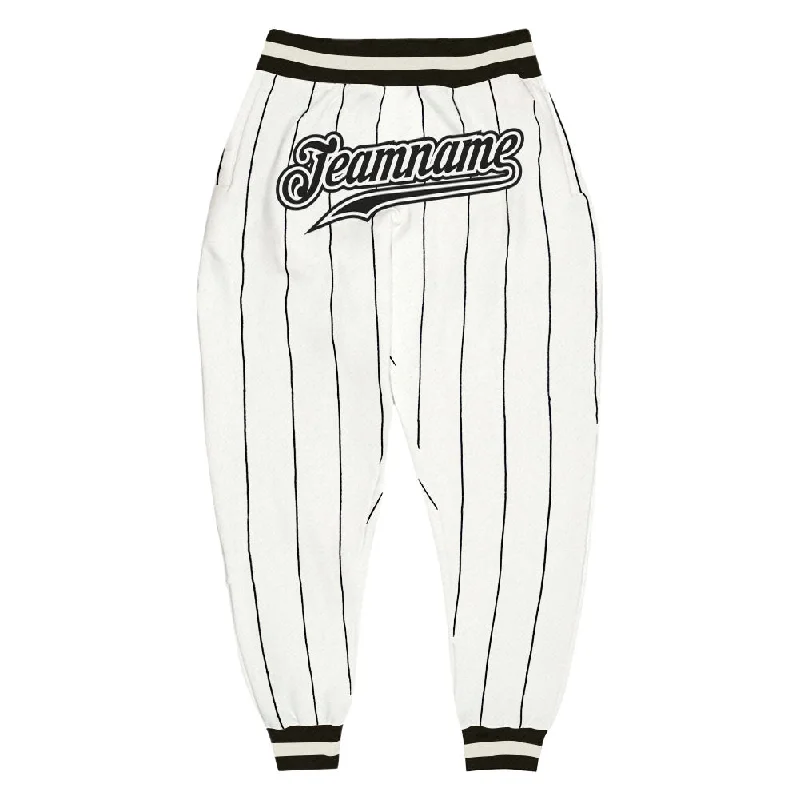 Luxury And Elegant Custom White Black Pinstripe Black-White Sports Pants