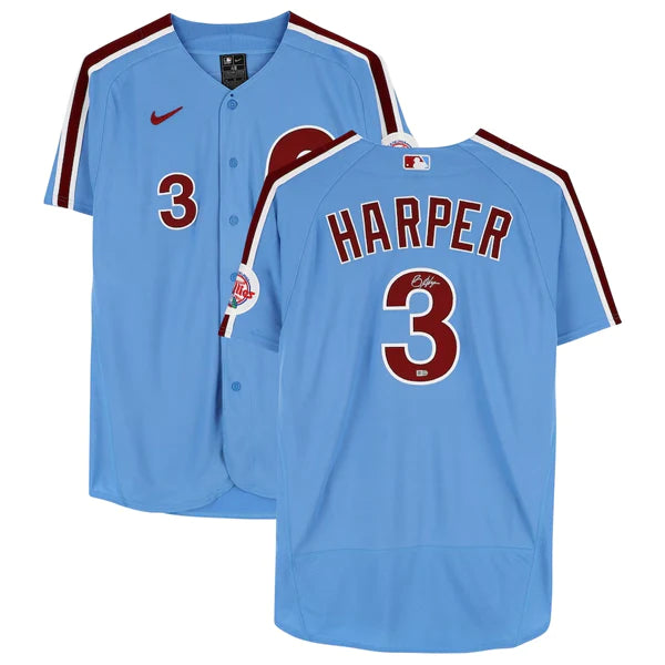 Elegant Series Bryce Harper Autographed Authentic Blue Phillies Jersey
