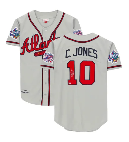 Trendy Comfort Chipper Jones Autographed "HOF 18" Braves Grey Mitchell & Ness Authentic Jersey
