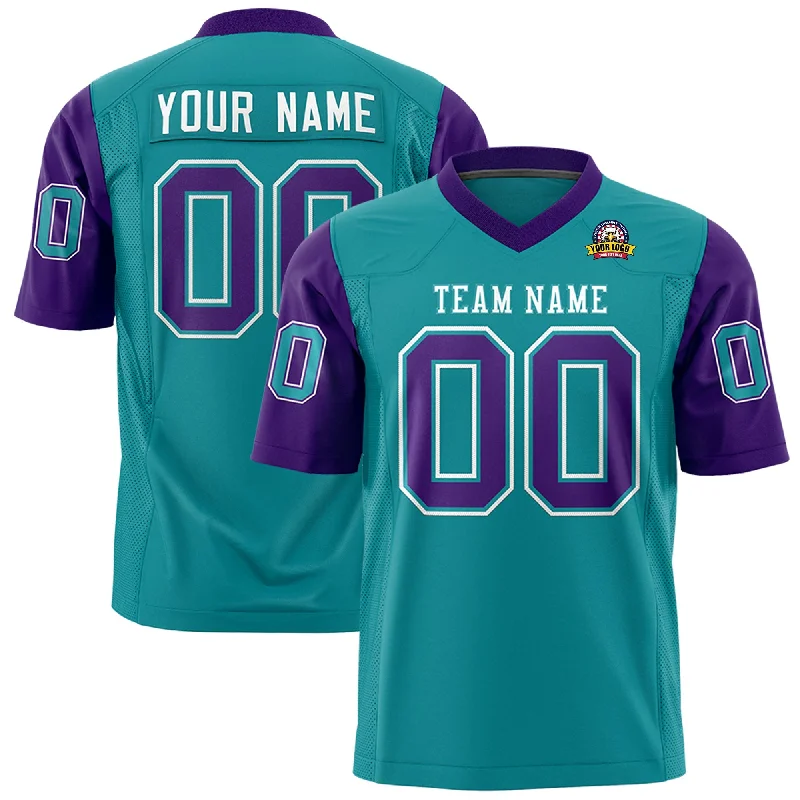 Artistic Temperament Custom Aqua Purple Personalized Raglan Sleeves Design Authentic Football Jersey Artistic Temperament Custom Aqua Purple Personalized Raglan Sleeves Design Authentic Football Jersey