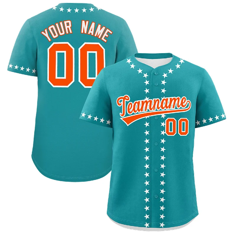 Sports Trend Custom Aqua White Star Ribbing Authentic Baseball Jersey