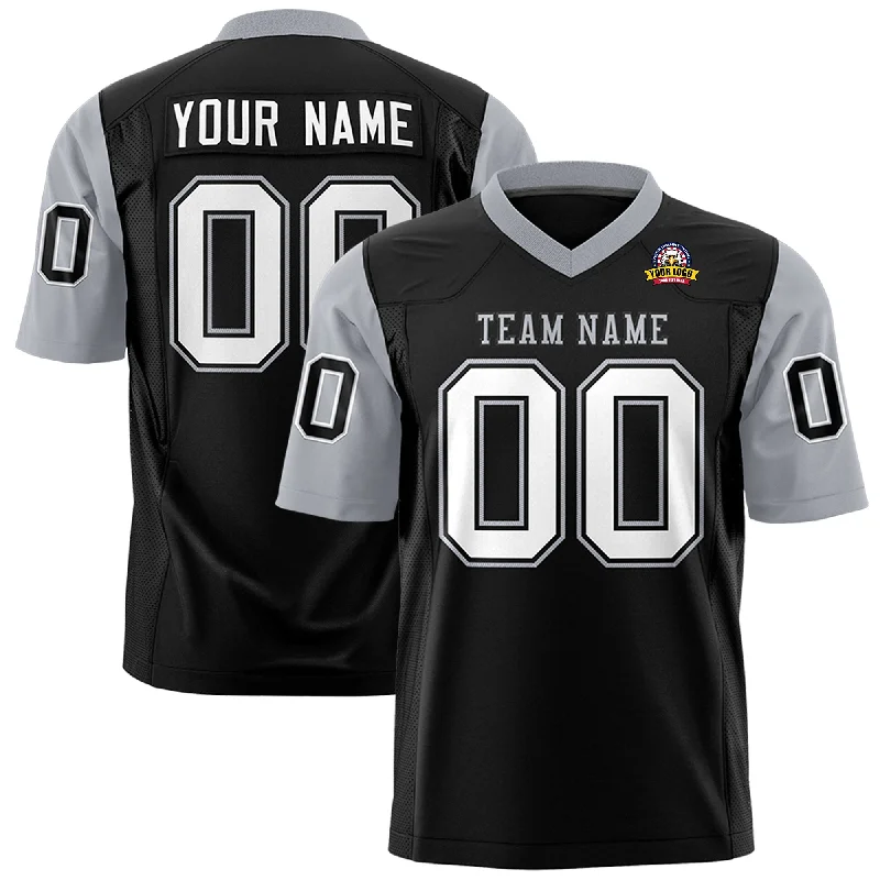 Comfortable Jeans Custom Black Gray Personalized Raglan Sleeves Design Authentic Football Jersey Comfortable Jeans Custom Black Gray Personalized Raglan Sleeves Design Authentic Football Jersey