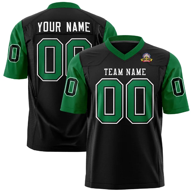 Cozy Apparel Custom Black Kelly Green Personalized Raglan Sleeves Design Authentic Football Jersey Cozy Apparel Custom Black Kelly Green Personalized Raglan Sleeves Design Authentic Football Jersey