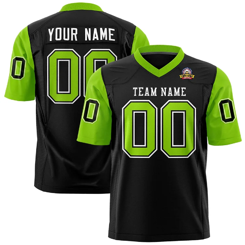 Versatile Style Custom Black Neon Green Personalized Raglan Sleeves Design Authentic Football Jersey Versatile Style Custom Black Neon Green Personalized Raglan Sleeves Design Authentic Football Jersey