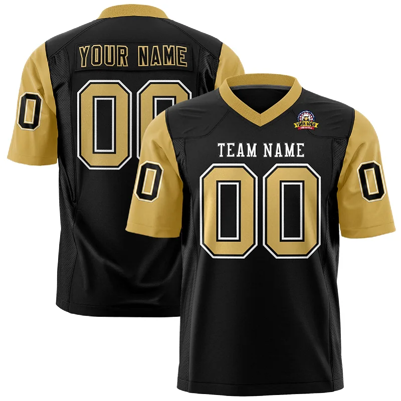 Cozy Shirts Custom Black Old Gold Personalized Raglan Sleeves Design Authentic Football Jersey Cozy Shirts Custom Black Old Gold Personalized Raglan Sleeves Design Authentic Football Jersey
