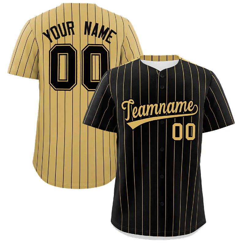 Soft Tops Custom Black Old Gold Pinstripe Personalized Two-Tone Authentic Baseball Jersey Soft Tops Custom Black Old Gold Pinstripe Personalized Two-Tone Authentic Baseball Jersey