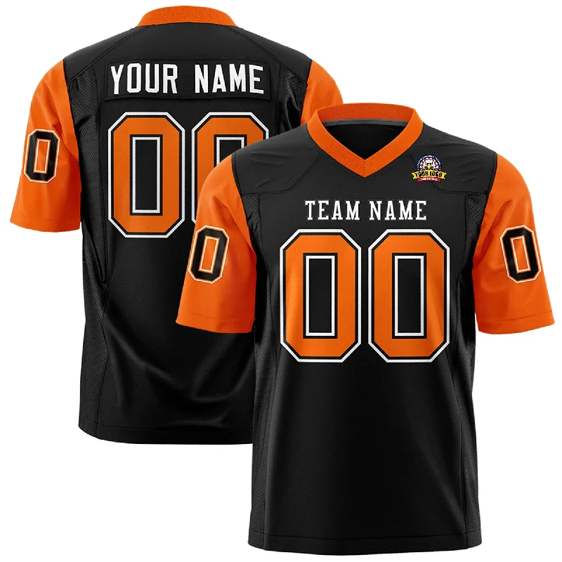 Light Fit Custom Black Orange Personalized Raglan Sleeves Design Authentic Football Jersey Light Fit Custom Black Orange Personalized Raglan Sleeves Design Authentic Football Jersey