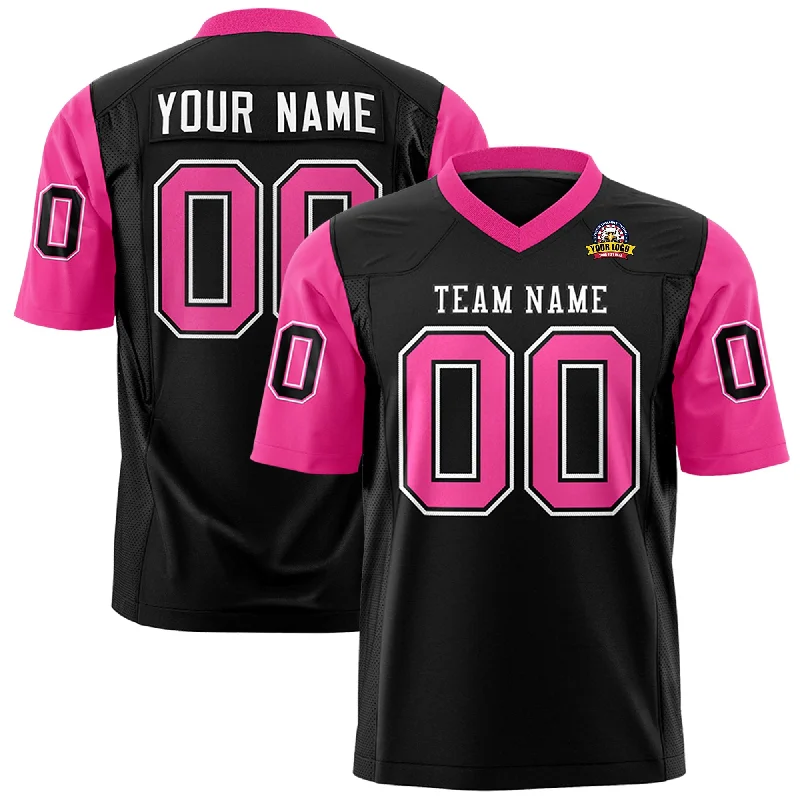 Weekend Comfort Custom Black Pink Personalized Raglan Sleeves Design Authentic Football Jersey Weekend Comfort Custom Black Pink Personalized Raglan Sleeves Design Authentic Football Jersey