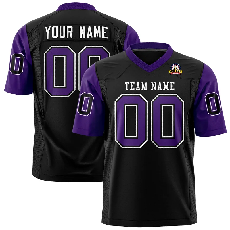 Easygoing Fashion Custom Black Purple Personalized Raglan Sleeves Design Authentic Football Jersey Easygoing Fashion Custom Black Purple Personalized Raglan Sleeves Design Authentic Football Jersey