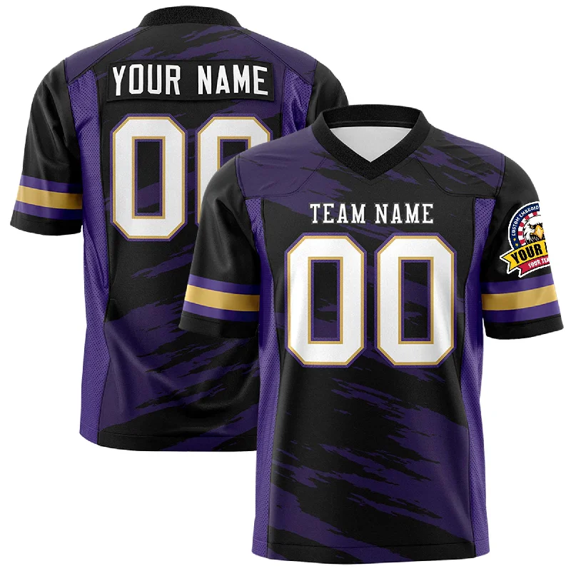 Comfortable Tops Custom Black Purple Personalized Scratch Pattern Design Authentic Football Jersey Comfortable Tops Custom Black Purple Personalized Scratch Pattern Design Authentic Football Jersey