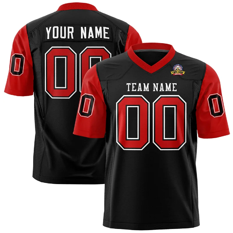 Relaxed Fashion Custom Black Red Personalized Raglan Sleeves Design Authentic Football Jersey Relaxed Fashion Custom Black Red Personalized Raglan Sleeves Design Authentic Football Jersey