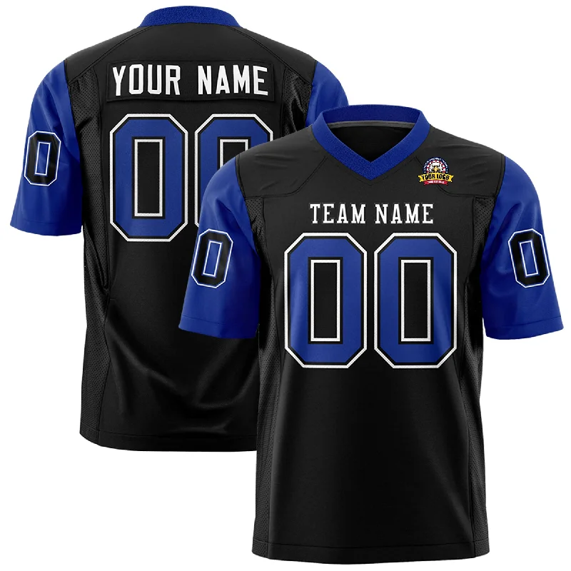 All-Day Wear Custom Black Royal Personalized Raglan Sleeves Design Authentic Football Jersey All-Day Wear Custom Black Royal Personalized Raglan Sleeves Design Authentic Football Jersey