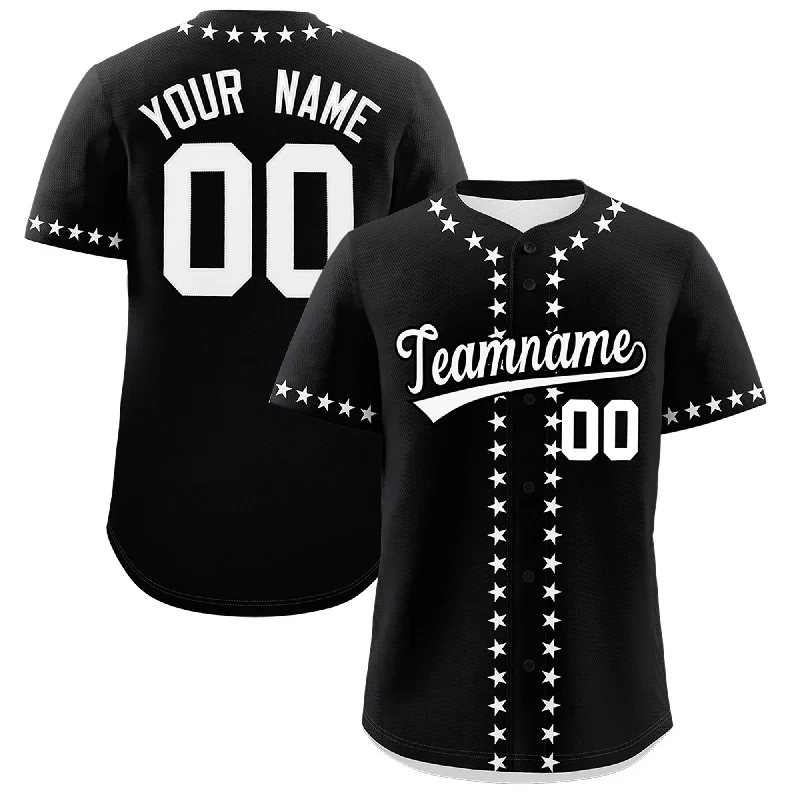 Layered Comfort Custom Black White Star Ribbing Authentic Baseball Jersey