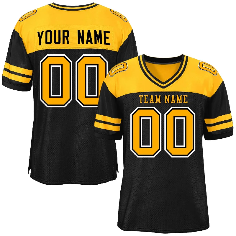 Short Design Custom Black Yellow Personalized Color Block Authentic Football Jersey Short Design Custom Black Yellow Personalized Color Block Authentic Football Jersey