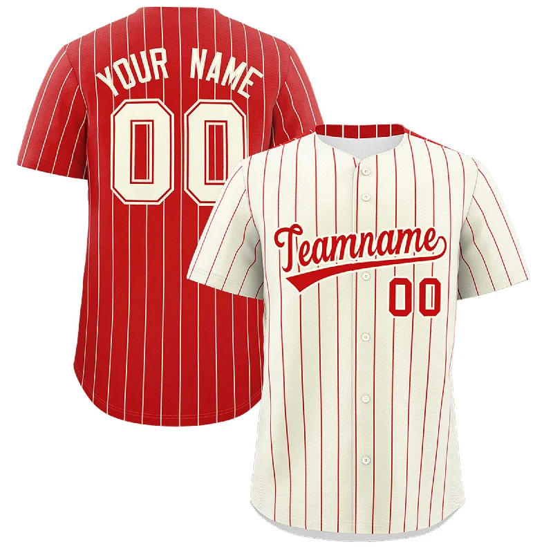 Versatile Casuals Custom Cream Red Pinstripe Personalized Two-Tone Authentic Baseball Jersey Versatile Casuals Custom Cream Red Pinstripe Personalized Two-Tone Authentic Baseball Jersey
