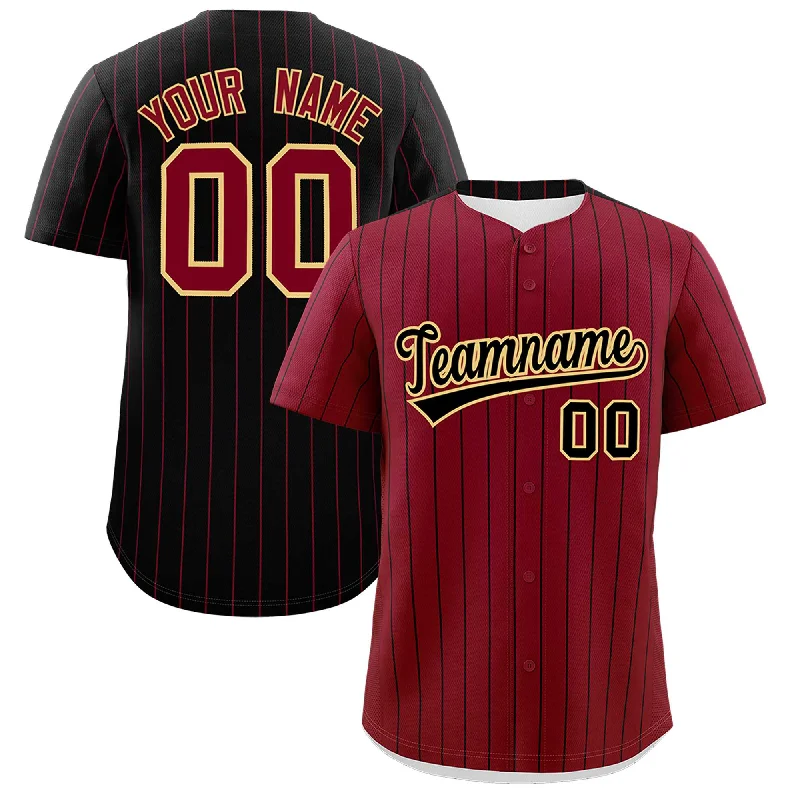 Stylish Casuals Custom Crimson Black Pinstripe Personalized Two-Tone Authentic Baseball Jersey Stylish Casuals Custom Crimson Black Pinstripe Personalized Two-Tone Authentic Baseball Jersey