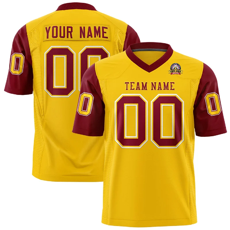 High Street Series Custom Gold Crimson Personalized Raglan Sleeves Design Authentic Football Jersey High Street Series Custom Gold Crimson Personalized Raglan Sleeves Design Authentic Football Jersey