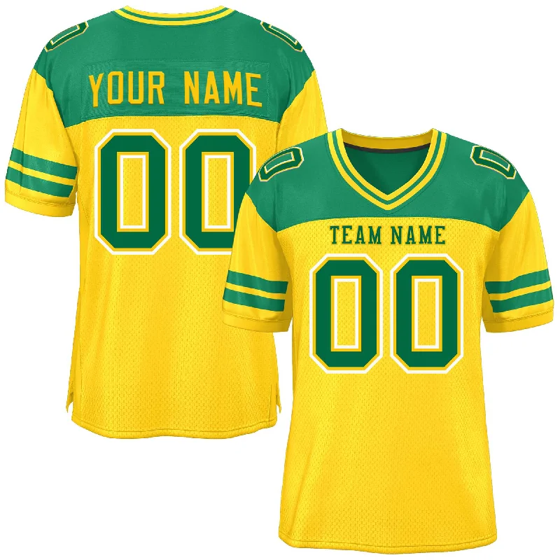 Fashion Style Custom Gold Kelly Green Personalized Color Block Authentic Football Jersey