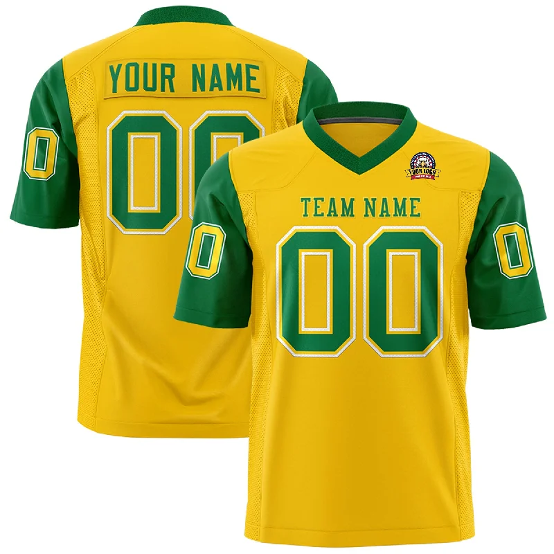 High-end Sense Custom Gold Kelly Green Personalized Raglan Sleeves Design Authentic Football Jersey High-end Sense Custom Gold Kelly Green Personalized Raglan Sleeves Design Authentic Football Jersey