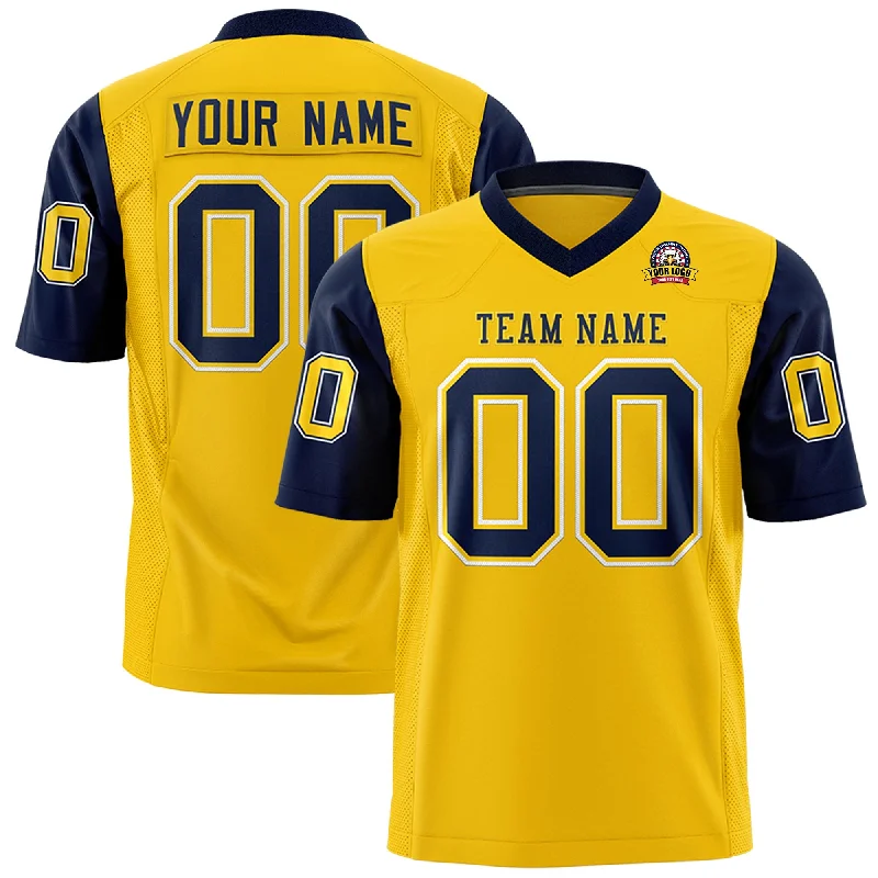 Fashionable Items Custom Gold Navy Personalized Raglan Sleeves Design Authentic Football Jersey Fashionable Items Custom Gold Navy Personalized Raglan Sleeves Design Authentic Football Jersey